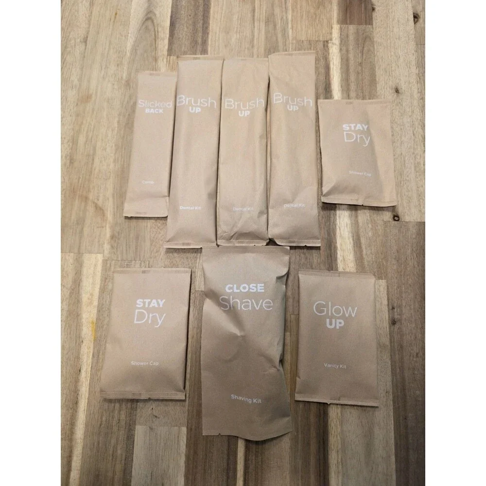Eco-Friendly Hotel Amenity Kit Lot 8pc - Dental Shaving Vanity Kits Shower Cap